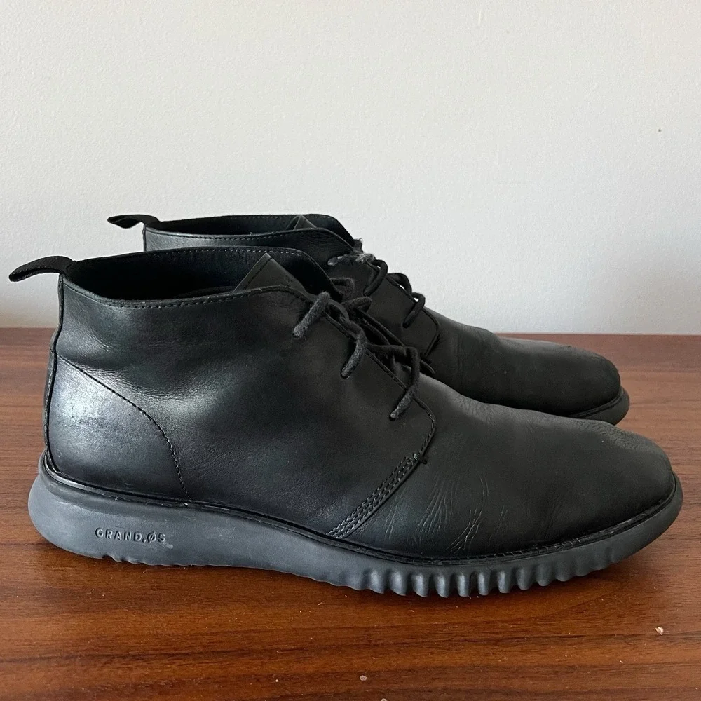 Cole Haan Chukka Boots Black Leather Grand OS Casual Comfort Mens Size 10.5
